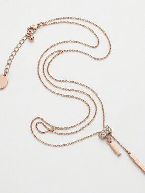 C. Wonder Gold Y-Necklace Bar Pendant Modern Uniform Sculptural Minimalist Luxe